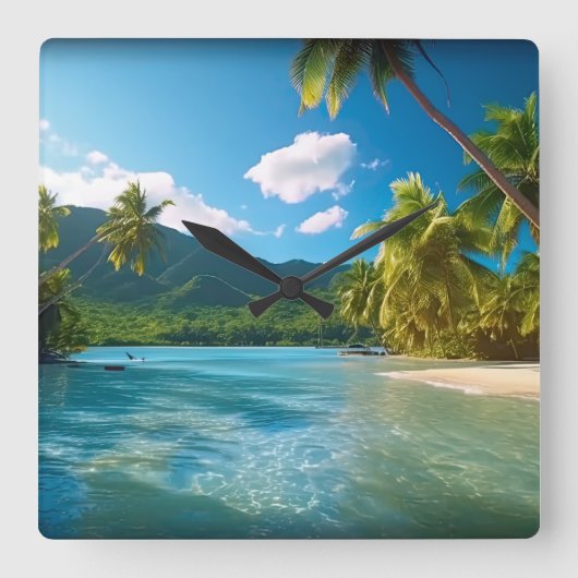 Costa Rica Island Paradise スクエア壁時計 (正面)