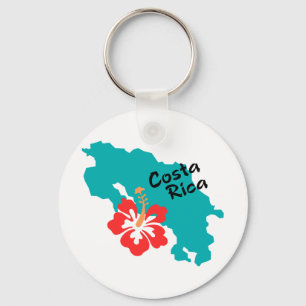 Costa Rica map outline with hibiscus flower キーホルダー