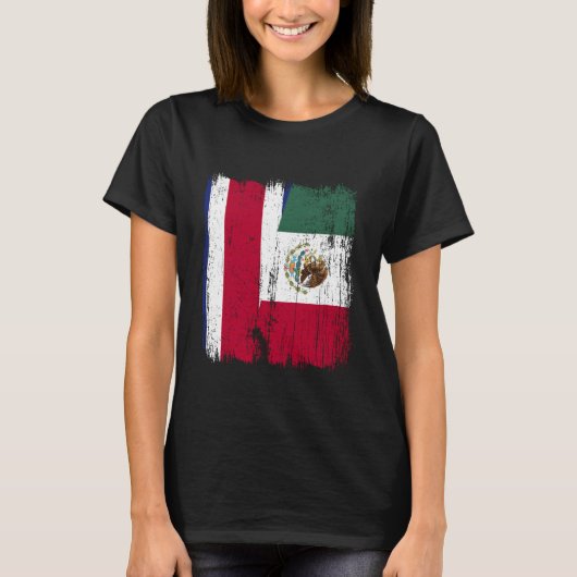 Costa Rica Mexico Half Flag Costa Rican Mexican He Tシャツ (正面)
