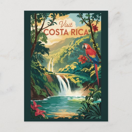 Costa Rica Parrot Illustration Travel Art Vintage ポストカード (正面)