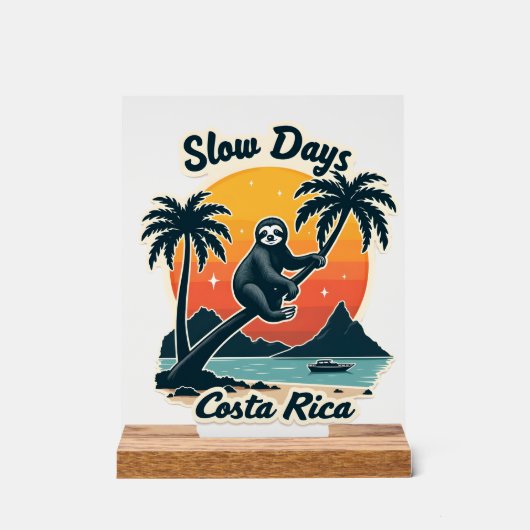 Costa Rica Sloth Vintage Sunset Travel Vector Shir アクリルサイン (正面)