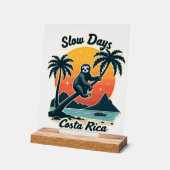 Costa Rica Sloth Vintage Sunset Travel Vector Shir アクリルサイン (傾斜)