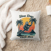 Costa Rica Sloth Vintage Sunset Travel Vector Shir クッション (ブランケット)