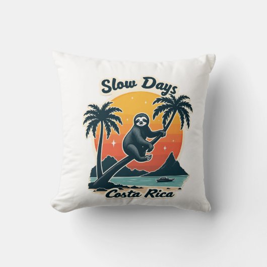 Costa Rica Sloth Vintage Sunset Travel Vector Shir クッション (正面)