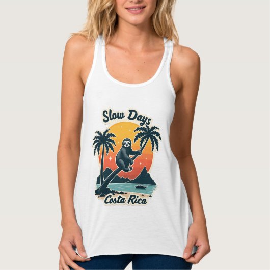 Costa Rica Sloth Vintage Sunset Travel Vector Shir タンクトップ (正面)
