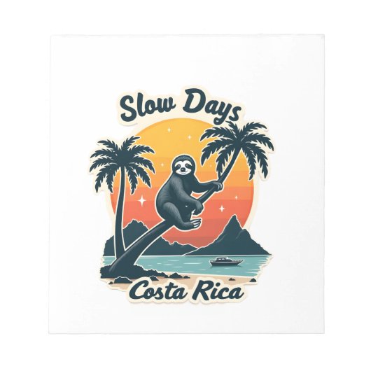 Costa Rica Sloth Vintage Sunset Travel Vector Shir ノートパッド (正面)