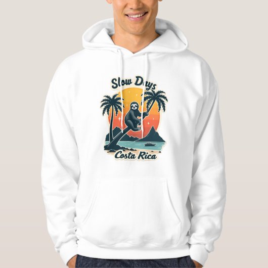 Costa Rica Sloth Vintage Sunset Travel Vector Shir パーカ (正面)
