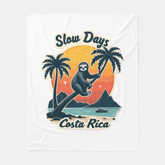 Costa Rica Sloth Vintage Sunset Travel Vector Shir フリースブランケット (正面)