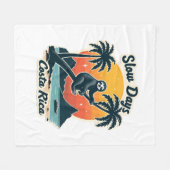 Costa Rica Sloth Vintage Sunset Travel Vector Shir フリースブランケット (正面(横))