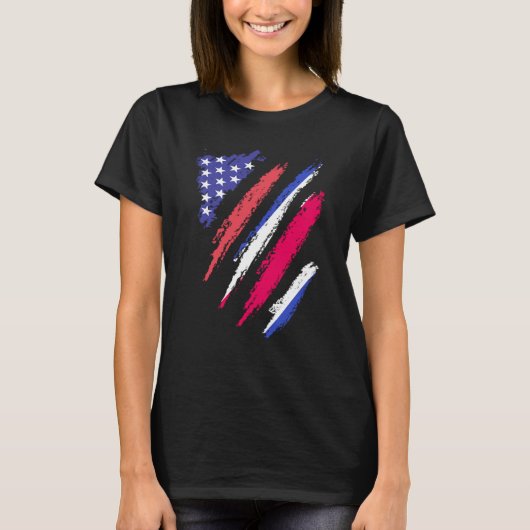 Costa Rican American Patriot Grown Heart Flag Stri Tシャツ (正面)