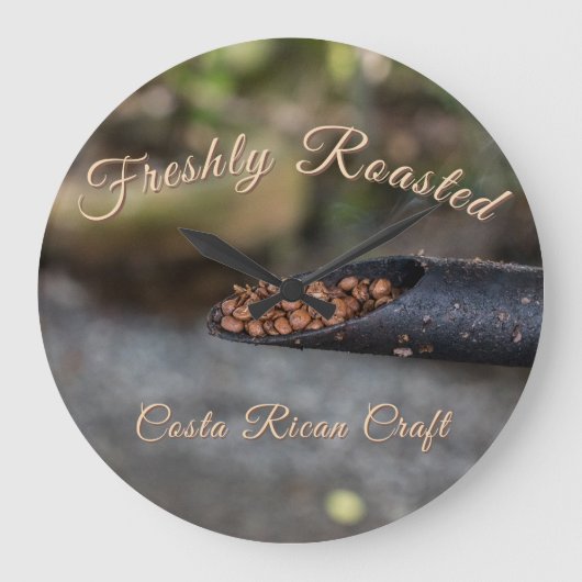 Costa Rican Coffee Freshly Roasted, Artisan Craft ラージ壁時計 (正面)