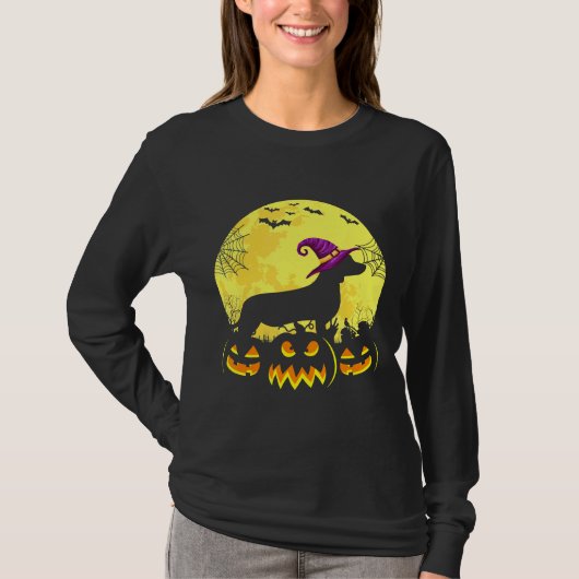 Costume Halloween Dachshund Witch Hat Tシャツ (正面)