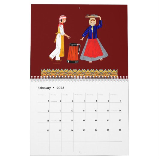 Costume traditionnel de Franche-Comté カレンダー (2月 2026)