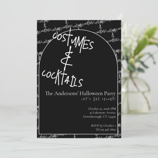 Costumes and Cocktails Halloween Black White Party 招待状 (スタンド正面)