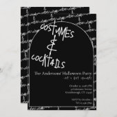 Costumes and Cocktails Halloween Black White Party 招待状 (正面/裏面)