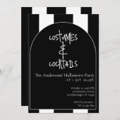 Costumes Cocktails Halloween Black White Stripe 招待状 (正面/裏面)