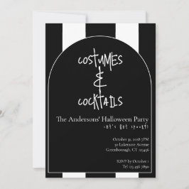 Costumes Cocktails Halloween Black White Stripe 招待状