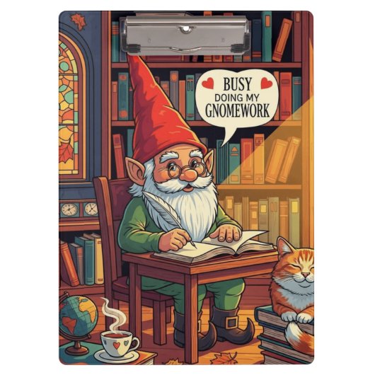 Cosy gnome doing his gnomework クリップボード (正面)