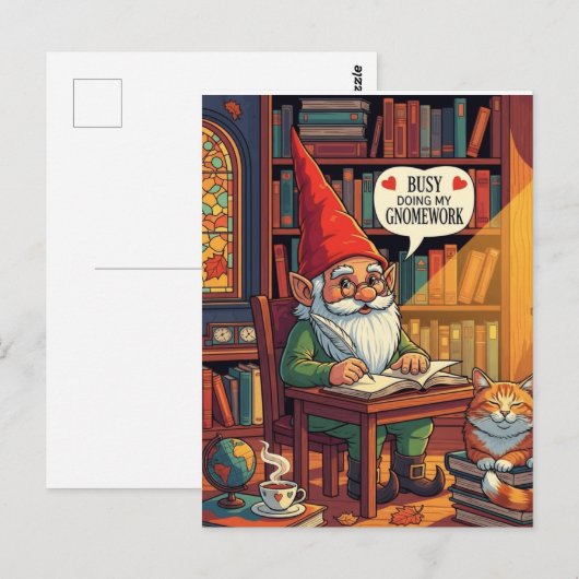 Cosy gnome doing his gnomework ポストカード (正面/裏面)