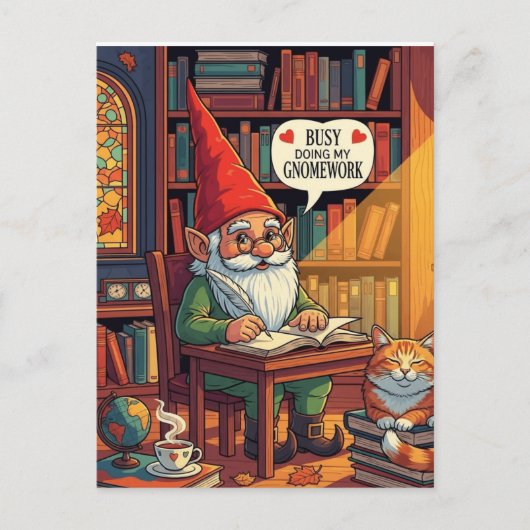 Cosy gnome doing his gnomework ポストカード (正面)