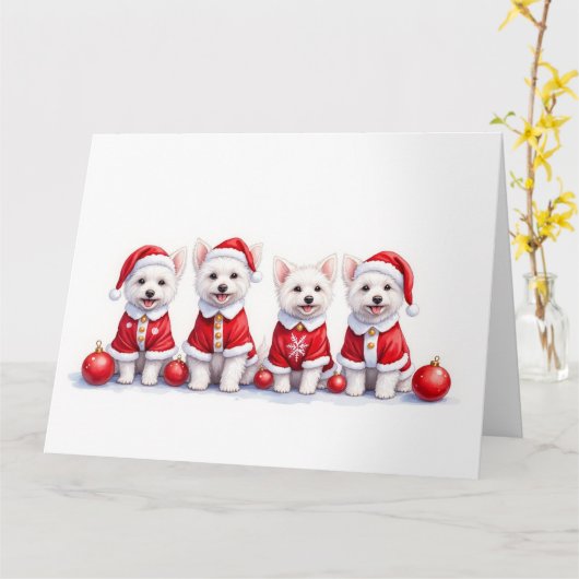 Coton de Tulear Christmas Dress Santa Hat カード (黄色い花)