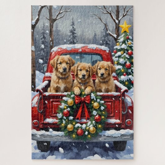 Coton de Tulear Christmas Red Truck Holiday ジグソーパズル (縦)