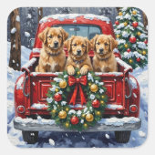 Coton de Tulear Christmas Red Truck Holiday スクエアシール (正面)