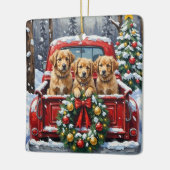 Coton de Tulear Christmas Red Truck Holiday セラミックオーナメント (左)