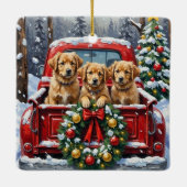 Coton de Tulear Christmas Red Truck Holiday セラミックオーナメント (裏面)