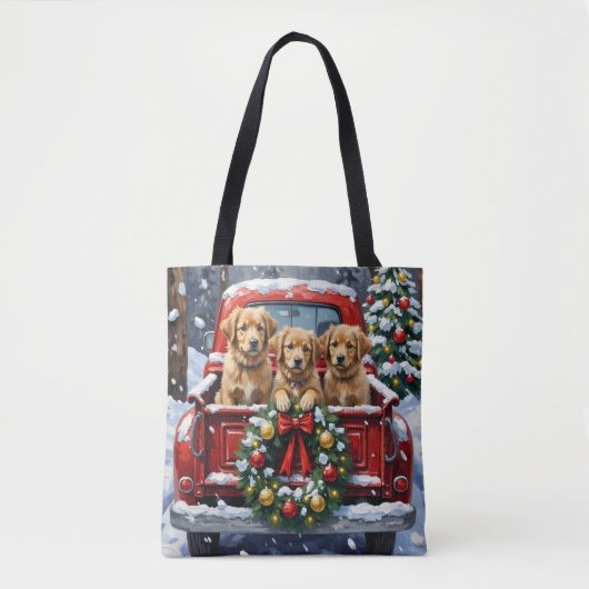 Coton de Tulear Christmas Red Truck Holiday トートバッグ (正面)