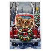 Coton de Tulear Christmas Red Truck Holiday ミディアムペーパーバッグ (正面)