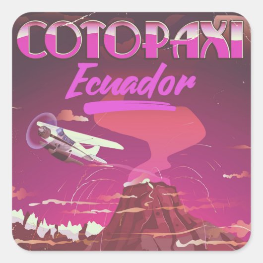 Cotopaxi,エクアドルAIR MAIL旅行ポスター スクエアシール (正面)