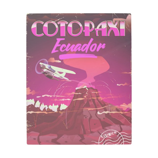Cotopaxi，エクアドルAIR MAIL旅行ポスター メタルプリント (正面)