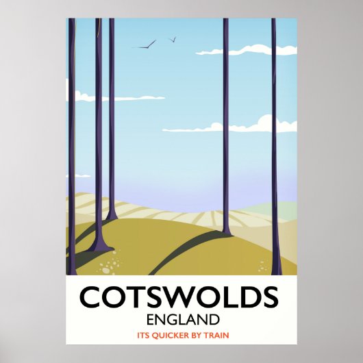 Cotswolds landscape railway travel poster ポスター (正面)