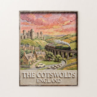 Cotswolds Steam Train Castle Countryside England ジグソーパズル