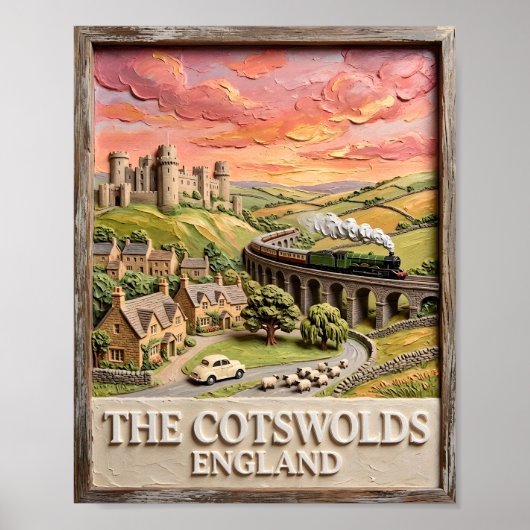 Cotswolds Steam Train Castle Countryside England ポスター (正面)