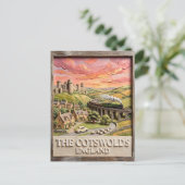 Cotswolds Steam Train Castle Countryside England ポストカード (スタンド正面)