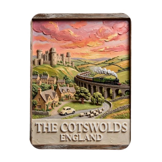 Cotswolds Steam Train Castle Countryside England マグネット (縦)