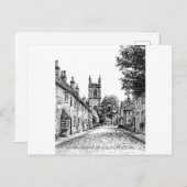 Cotswoles England、Stow-on-the-Wold Village Sketch ポストカード (正面/裏面)