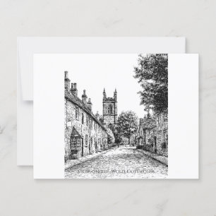 Cotswoles England、Stow-on-the-Wold Village Sketch ポストカード
