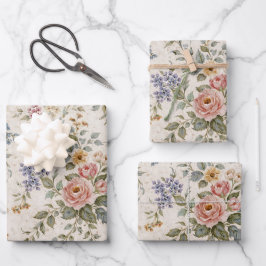 Cottage Blush Blue Floral Pattern ラッピングペーパーシート