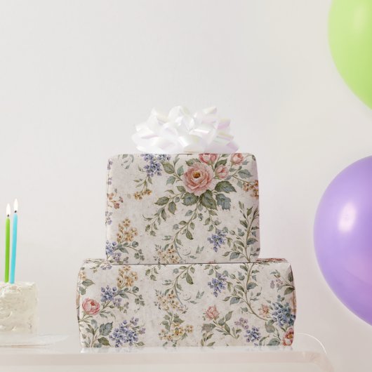 Cottage Blush Blue Floral Pattern ラッピングペーパー (パーティーギフト)