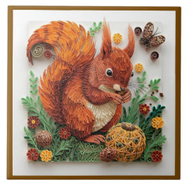 Cottage Core Quilling Red Squirrel in Autumn タイル