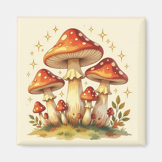 Cottage Core Vintage Mushrooms マグネット (正面)