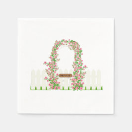 Cottage Garden Floral Arch & White Fence Custom  スタンダードカクテルナプキン