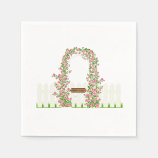 Cottage Garden Floral Arch & White Fence Custom  スタンダードカクテルナプキン
