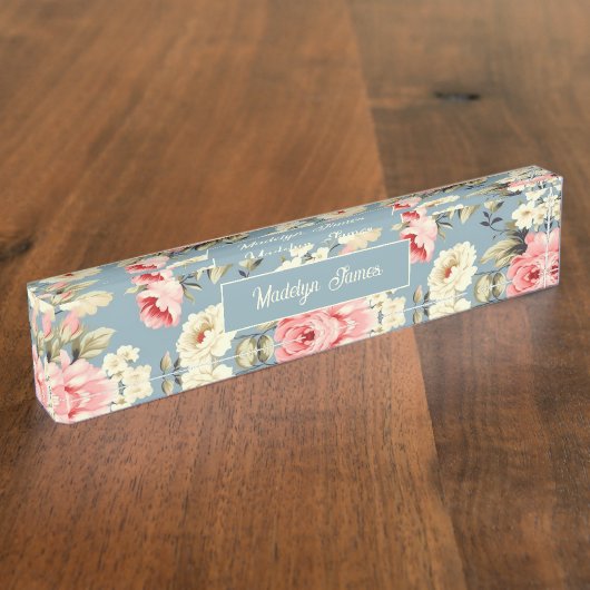Cottage Garden Flowers Pattern Personalized デスクネームプレート (側面)