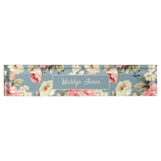 Cottage Garden Flowers Pattern Personalized デスクネームプレート (正面)