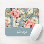 Cottage Garden Flowers Pattern Personalized Script マウスパッド (マウス)