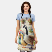 Cottage Garden Geese Spring Illustration エプロン (着用した状態)